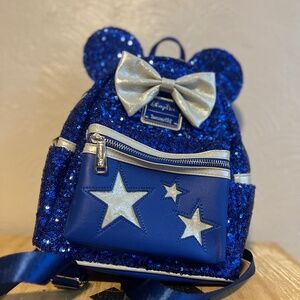Disney Loungefly blue sequin Mickey Mouse Back Pack with matching ears